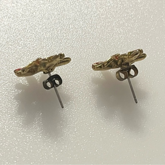 Vintage Metal Enamel MCM Poinsettia Flower Christmas Earrings - Picture 4 of 11